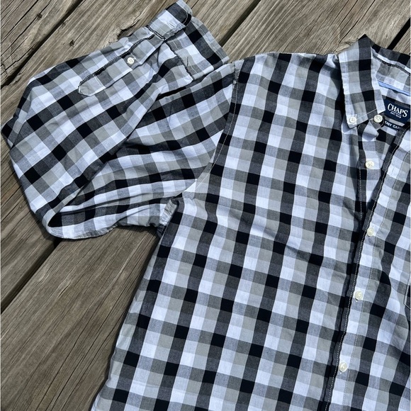 Chaps extra large button down dress shirt black/white checkered - Picture 7 of 11